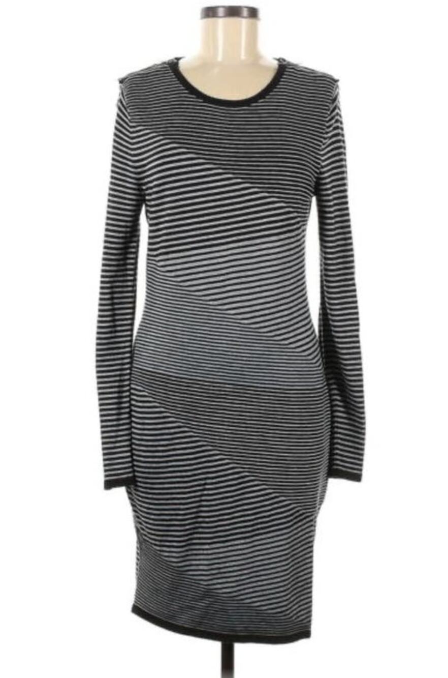 Michael Kors Ponte Knit Heather Pearl Gray Stripe Knit Dress Stretch Fitted sz S